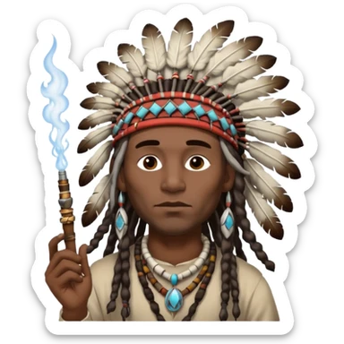 Black American man dark brown with dreads with a American Indian headdress with a peace pipe blowing smoke  sticker