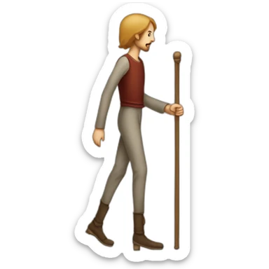 person with inhumanly long legs, wide pants, walking, medieval sticker