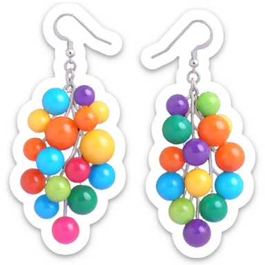 3D emoji-style colorful gemstone cluster earrings, vibrant and playful sticker