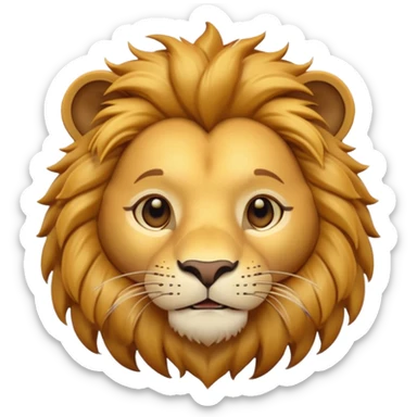 A 3D cartoon lion face close-up with fine whiskers and golden fur detail, soft natural light, strong majestic look, Memoji-style realism. sticker