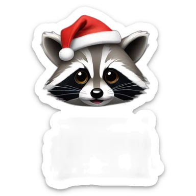 raccoon with a christmas hat behind a laptop sticker