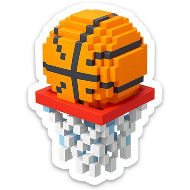 Voxel-style basketball in a net, no background, variation 2. sticker