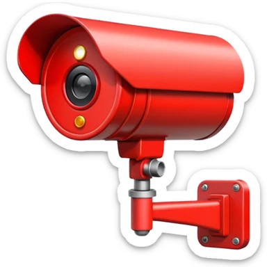 Minimalist emoji-style sticker of a CCTV camera with a glowing red record light, facing forward. Flat icon, grayscale with small red accent.
 sticker