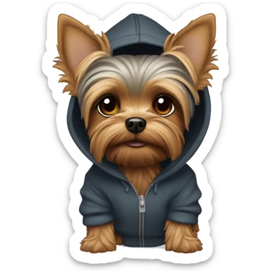 Yorkie wearing a hoodie sticker