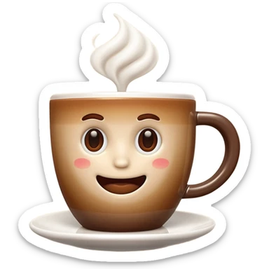A plain 3D cartoon coffee cup filled with hot coffee, no saucer, light steam rising, glossy ceramic texture, warm soft lighting, realistic Memoji-style on a dark background. sticker