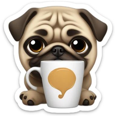 Pug in an important costume with a mug of coffee sticker