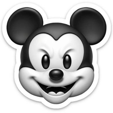 Evil mickey mouse he looks angry and comes Bloom from the eyes. White-black sticker