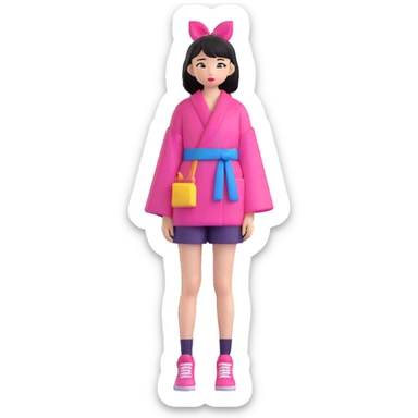 Japanese fashion model in harajuku style outfit sticker