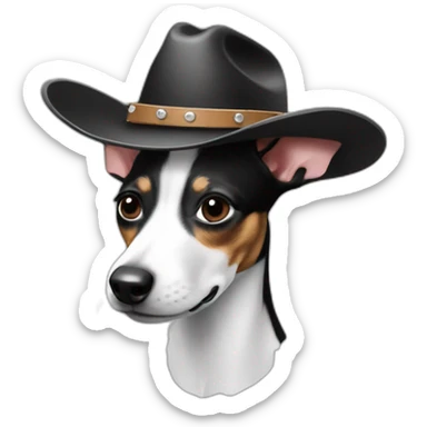 rat terrier wearing a cowboy hat (black and white) sticker