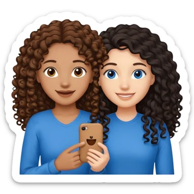 Two best friends .bestie 1: beige skin with brown long hair and blue eye. Bestie 2:mixed race skin with curly black hair and brown eye sticker