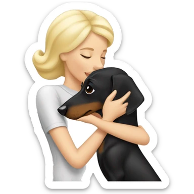 blonde woman kissing black and grey dachshund  sticker