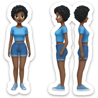 black haired white girl criss cross apple sauce with blue crop top and blue pants sticker