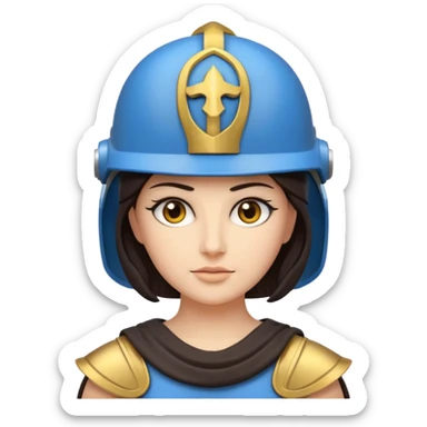 Athena the Greek goddess, dark haired, facing camera, in emoji style important deity in Greek mythology, daughter of Zeus, Strategic warfare Wisdom and intellect Craft, engineering, building, navigation Justice good governance Protection of cities embodys rational, disciplined intelligence  sticker
