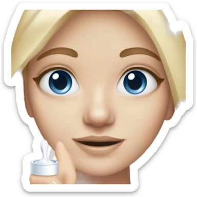 white girl applying cream on face blue eyes  sticker