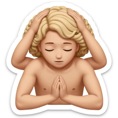 A person shaking back and forth with hands on head and knees curled up to chest area sticker