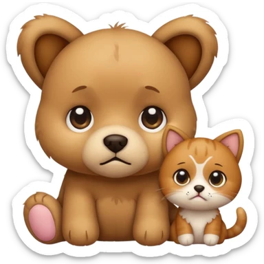 a teddy and a cute dog and cat crying sticker