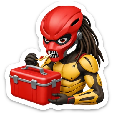 The predator with red mask eating from a lunchbox  sticker