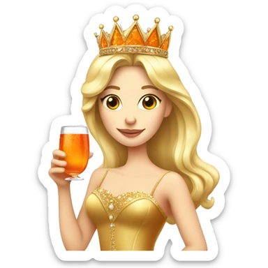 beautiful blond princess with crown in a golden dress drinking aperol sticker