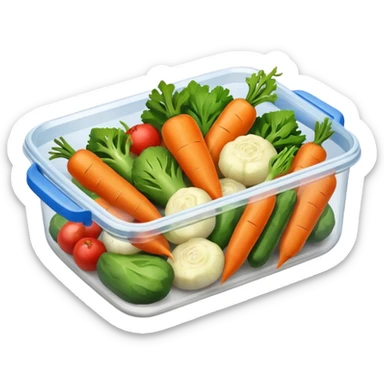 cooked vegetables in plastic container sticker