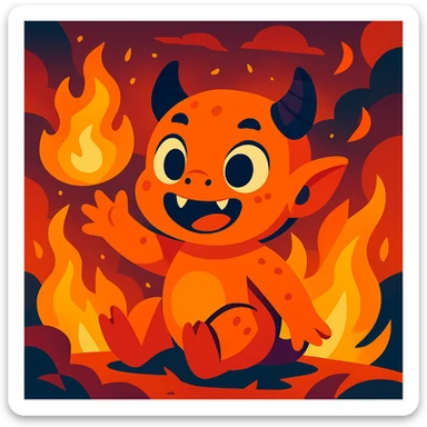 small monster baby with fire effects, fantasy illustration, vibrant colors, playful and friendly expression sticker
