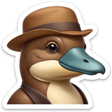 Cinematic Noble Platypus Portrait Emoji, Poised and regal, with a uniquely streamlined build and a sleek, well-groomed brown fur, a distinctive flat duckbill and broad, beaver-like tail, deep-set soulful eyes full of wonder, Simplified yet sharp and sophisticated features, highly detailed, glowing with a soft, dignified glow, high shine, intelligent and enigmatic, stylized with an air of aquatic curiosity, focused and attentive, soft glowing outline, capturing the essence of a watchful and confident oddity, so majestic it feels as though it could glide out of the screen with effortless authority! sticker