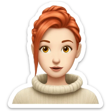 White girl red hair in a sweater sipping tea  sticker