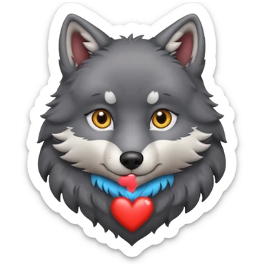 cute dark grey wolf inside heart sticker