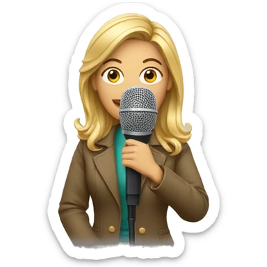 female journalist with microphone sticker