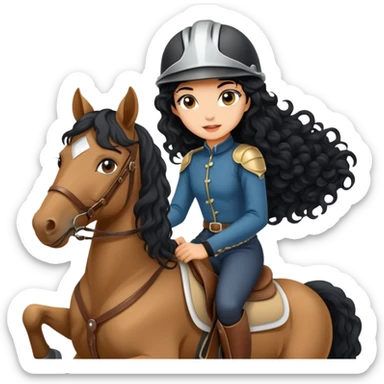 A fan girl with long curly black hair riding a horse  sticker