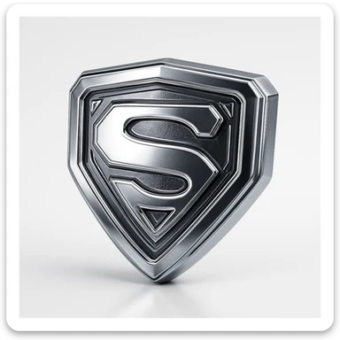 shiny chrome-style icon of a hero emblem, futuristic and bold sticker