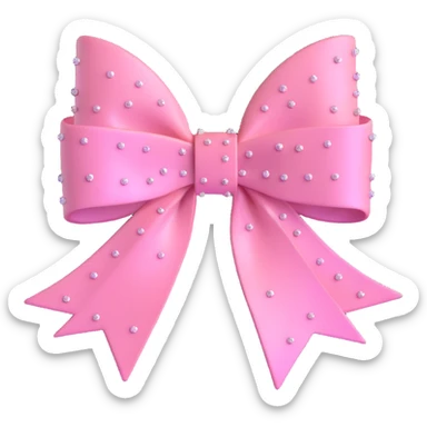 3D emoji style bow, light pink with sparkles, glossy finish sticker