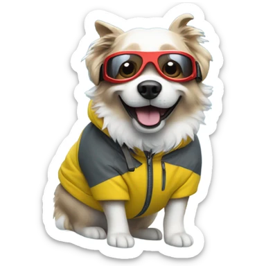 A dog skiing with a mountain sticker