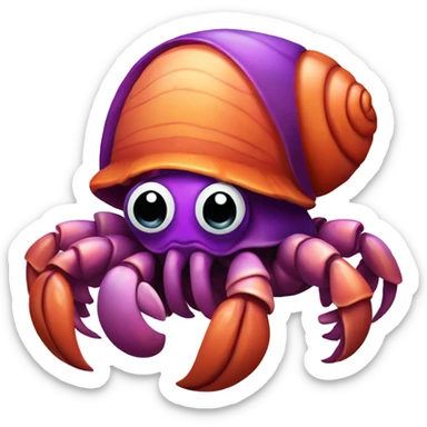 Purple orange smiling hermit crab cartoon, cute eyes sticker