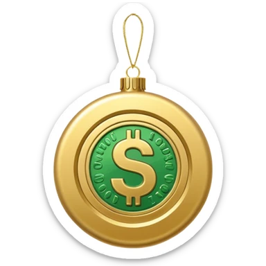 money themed christmas ornament hanging from a thread sticker