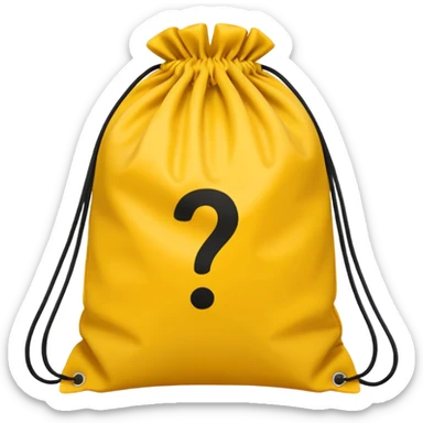 drawstring bag printed withoverstuffed with yellow question marks sticker