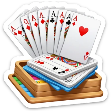 Canasta card game with a pile of cards and score pad sticker
