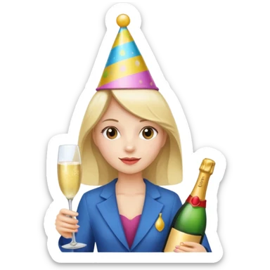 girl with Champagne bottle with party cap sticker
