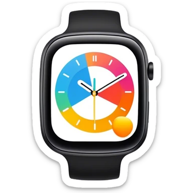 A modern smartwatch, black with a vibrant screen display showing only the time  sticker