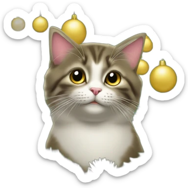 chat décore sapin de noël sticker