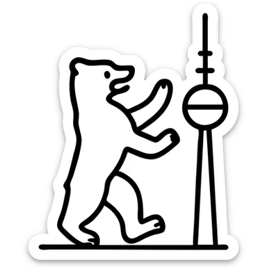 Icon of Berlin Bear for a mobile app, with the Berlin TV Tower in the background, playful pose, flat colors, no text, transparent background. sticker