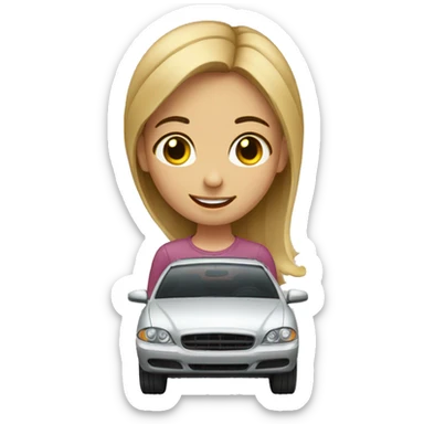 a girl besides a car saying bye sticker