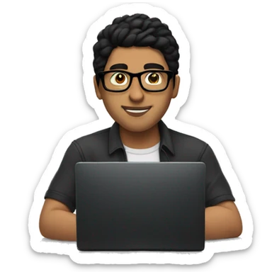 Hispanic guy with black hair & glasses playing on a pc  sticker