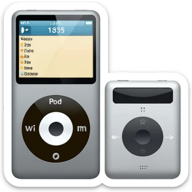 iPod Classic, simple and iconic, with a click wheel and small screen, white and gray color scheme sticker