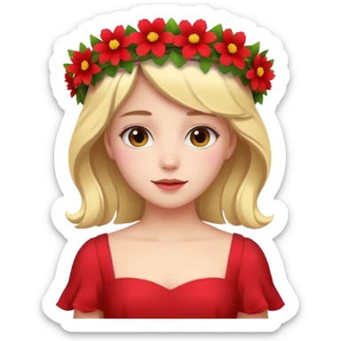 girl with flower crown in red dress and colored flowers sticker