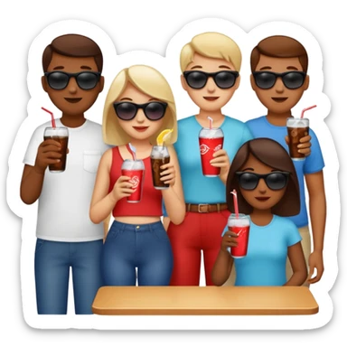 A group of thristy people having soda. sticker