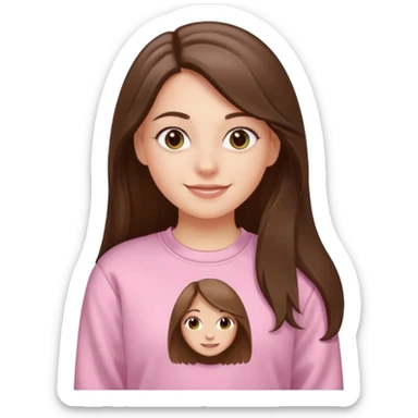happy white long brunette hair girl with hazel eyes and in light pink USC sweatshirt sticker
