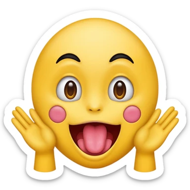 emoji face with a tongue out and hands on the sides, playful expression sticker