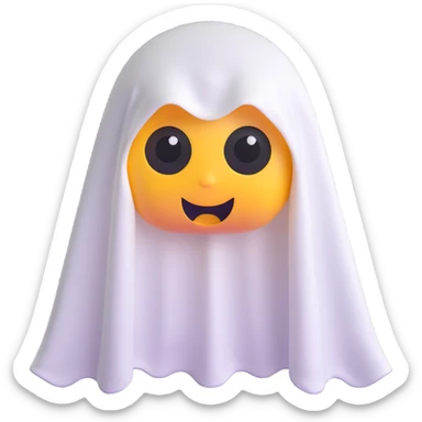 yellow emoji with white ghost sheet over it, large scared eyes sticker