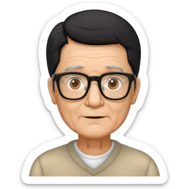 hombre de 70 años, cabello negro, lentes cuadrados sticker