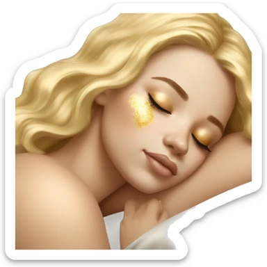 pretty light skinned blonde girl sleeping with gold eye gels under her closed eyes soft textures no background sticker